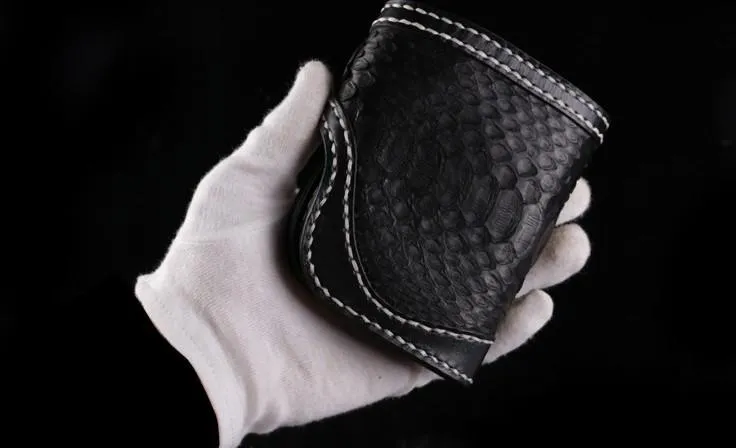 Handmade Leather billfold Mens Chain Biker Wallet Cool Boa Skin Wallet With Chain Wallets for Men