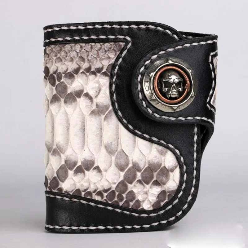 Handmade Leather billfold Mens Chain Biker Wallet Cool Boa Skin Wallet With Chain Wallets for Men