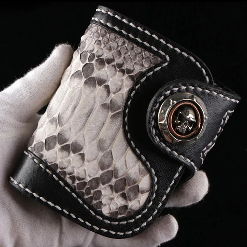 Handmade Leather billfold Mens Chain Biker Wallet Cool Boa Skin Wallet With Chain Wallets for Men