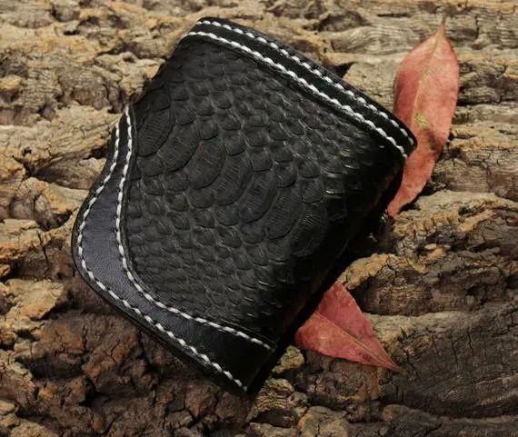 Handmade Leather billfold Mens Chain Biker Wallet Cool Boa Skin Wallet With Chain Wallets for Men