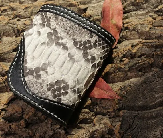 Handmade Leather billfold Mens Chain Biker Wallet Cool Boa Skin Wallet With Chain Wallets for Men