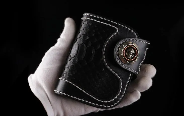 Handmade Leather billfold Mens Chain Biker Wallet Cool Boa Skin Wallet With Chain Wallets for Men