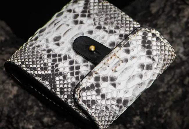 Handmade Leather Boa Skin Tooled Mens billfold Wallet Cool Small Wallet for Men