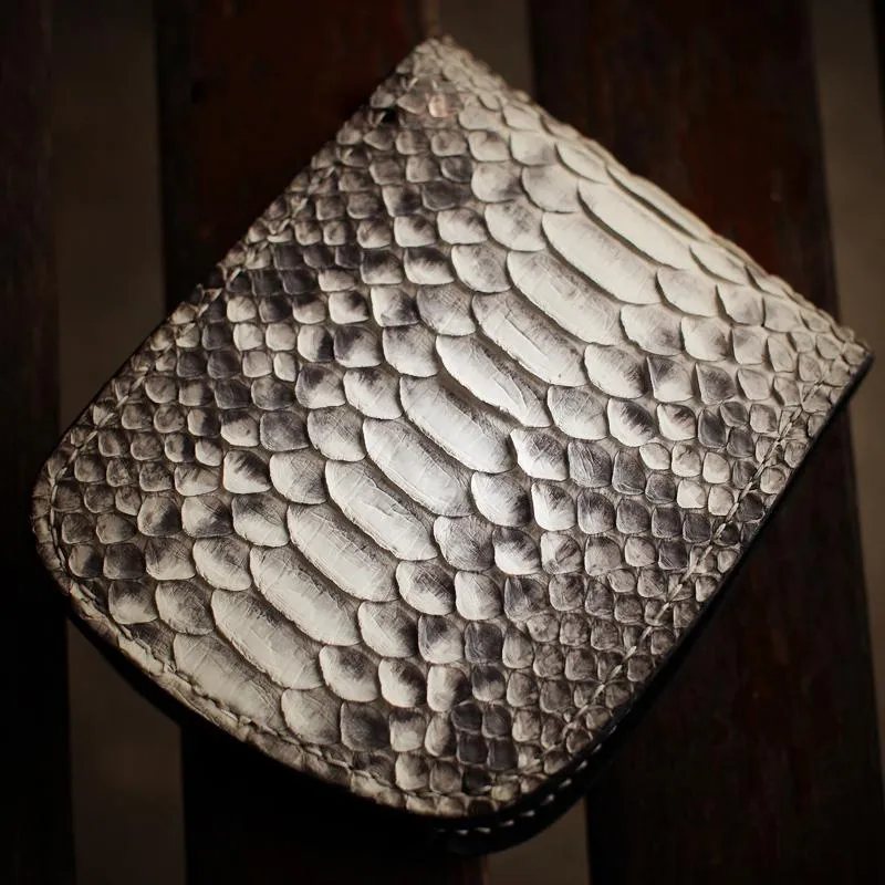 Handmade Leather Boa Skin Tooled Mens billfold Wallet Cool Small Wallet for Men
