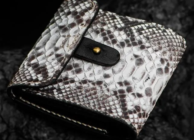 Handmade Leather Boa Skin Tooled Mens billfold Wallet Cool Small Wallet for Men
