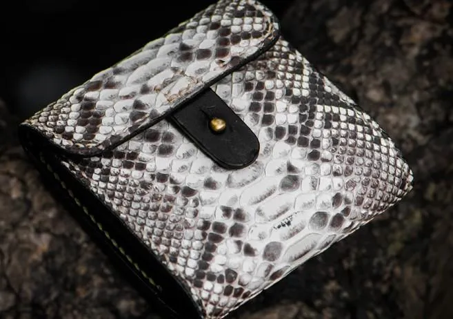 Handmade Leather Boa Skin Tooled Mens billfold Wallet Cool Small Wallet for Men