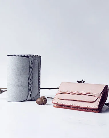 Handmade leather braided personalized custom clutch purse billfold wallet purse clutch women