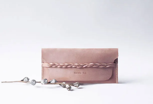Handmade leather braided personalized custom clutch purse long wallet purse clutch women