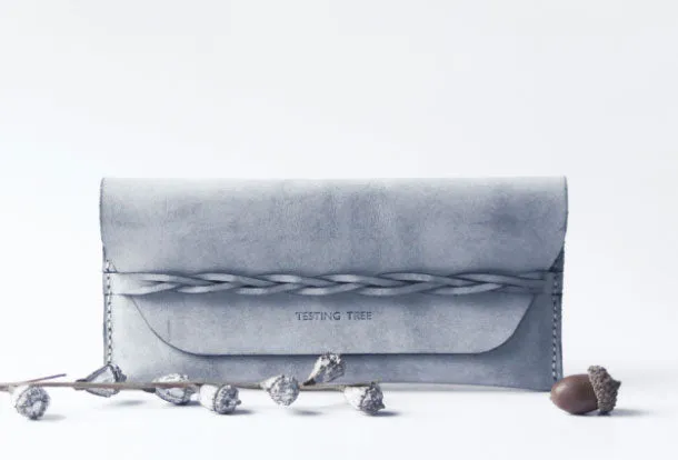 Handmade leather braided personalized custom clutch purse long wallet purse clutch women