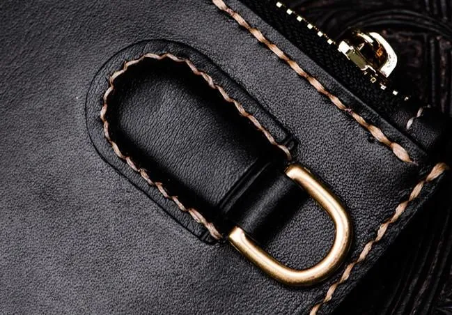 Handmade Leather Carp Tooled Wristlet Bag iPad Bag Mens Cool Leather Wallet Long Clutch for Men