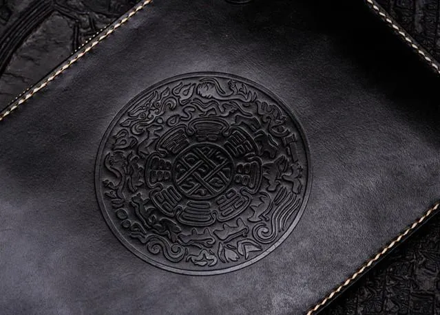 Handmade Leather Carp Tooled Wristlet Bag iPad Bag Mens Cool Leather Wallet Long Clutch for Men