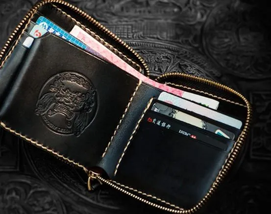 Handmade Leather Chain Wallet Tooled Tibetan Biker Wallet Mens Cool billfold Trucker Wallet with Chain