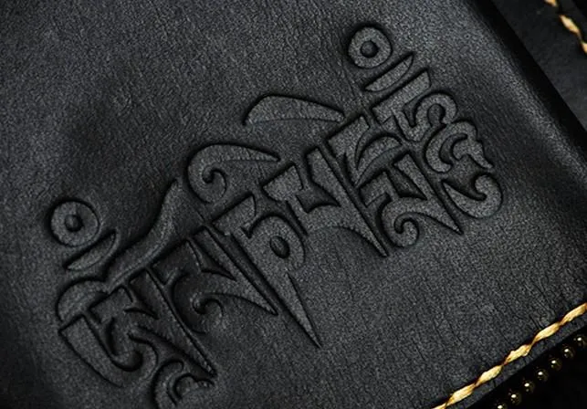 Handmade Leather Chain Wallet Tooled Tibetan Biker Wallet Mens Cool billfold Trucker Wallet with Chain