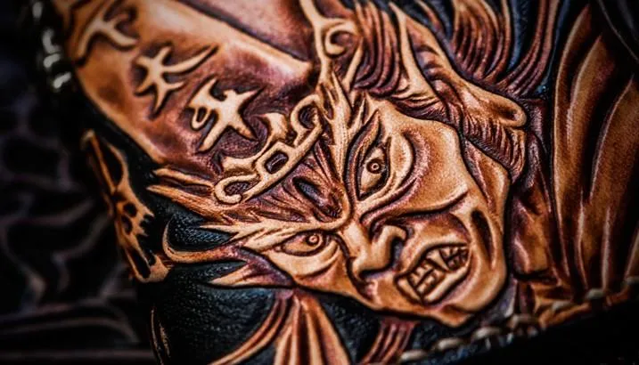 Handmade Leather Chinese Black&White Tooled Mens Small Wallet Cool Leather Wallet billfold Wallet for Men