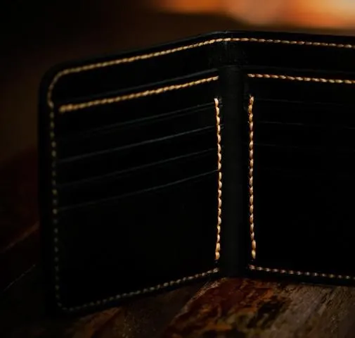 Handmade Leather Chinese Black&White Tooled Small Wallet Mens billfold Wallet Cool Leather Wallet for Men
