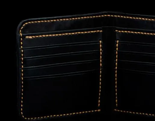 Handmade Leather Chinese Black&White Tooled Small Wallet Mens billfold Wallet Cool Leather Wallet for Men