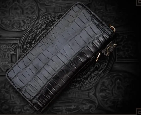 Handmade Leather Chinese Dragon Mens Chain Biker Wallet Cool Leather Wallet Long Clutch Wallets for Men
