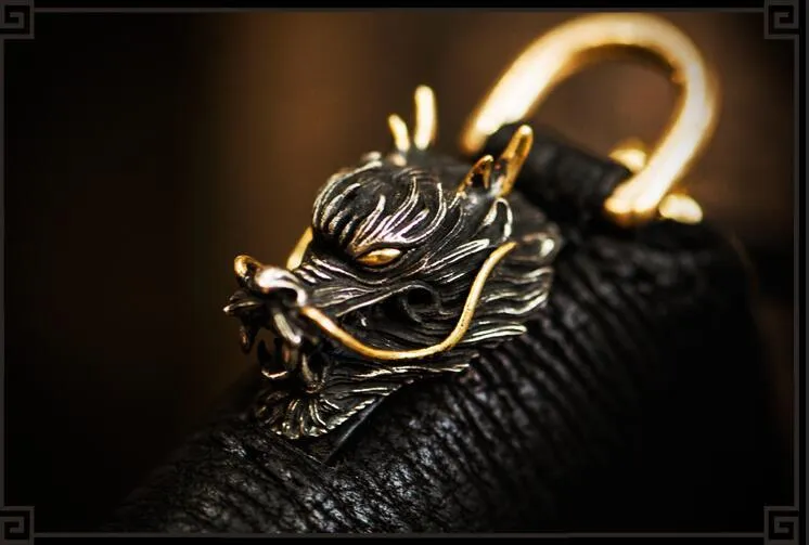 Handmade Leather Chinese Dragon Tooled Mens billfold Wallet Cool Chain Wallets Biker Wallet for Men