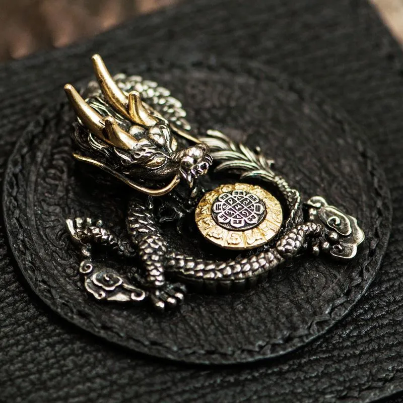 Handmade Leather Chinese Dragon Tooled Mens billfold Wallet Cool Chain Wallets Biker Wallet for Men