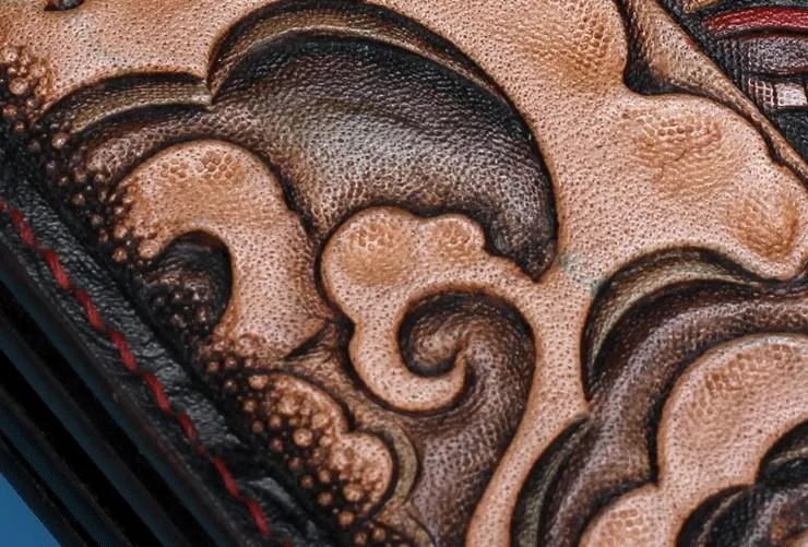 Handmade Leather Chinese Lion Mens Tooled Chain Biker Wallet Cool Long Leather Wallet With Chain Wallets for Men