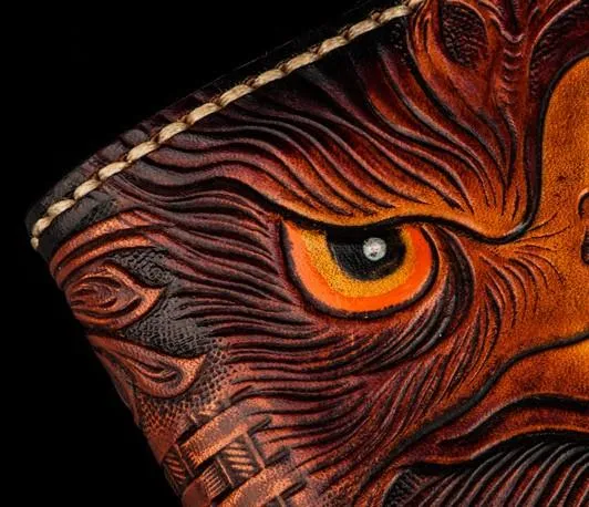 Handmade Leather Eagle Tooled Mens Small Wallet Cool billfold Wallet for Men