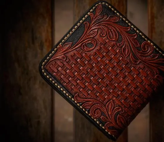 Handmade Leather Eagle Tooled Mens Small Wallet Cool billfold Wallet for Men