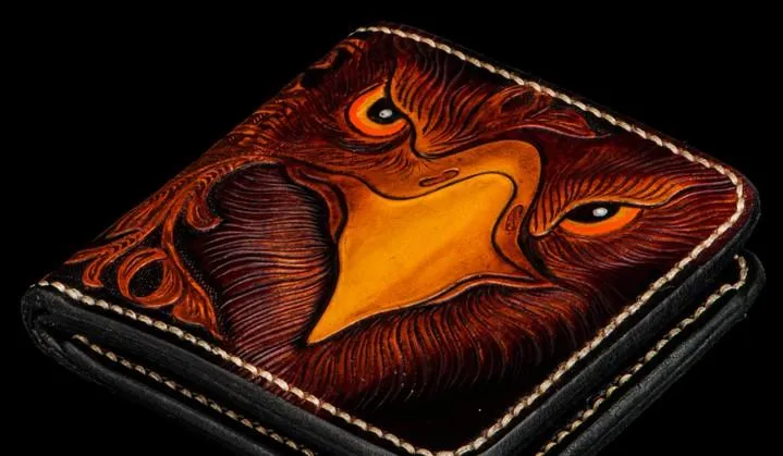 Handmade Leather Eagle Tooled Mens Small Wallet Cool billfold Wallet for Men