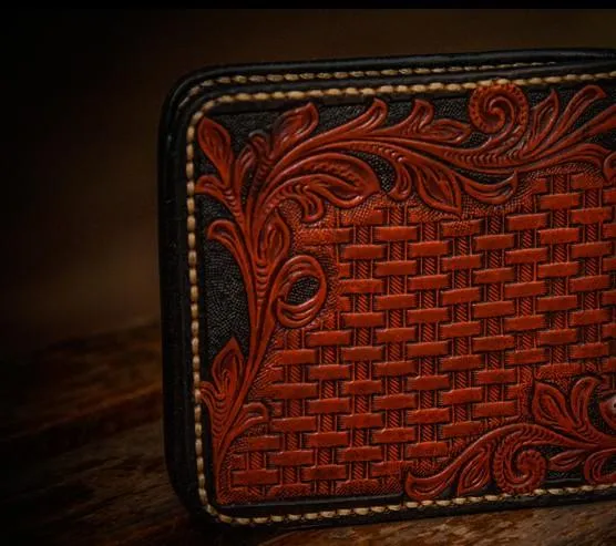 Handmade Leather Eagle Tooled Mens Small Wallet Cool billfold Wallet for Men