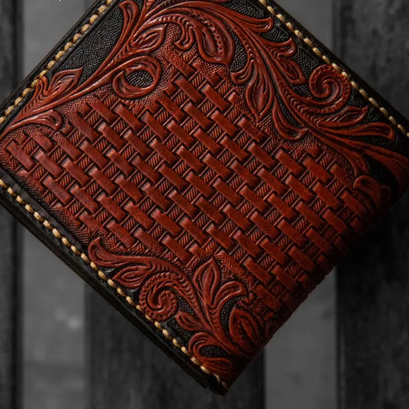 Handmade Leather Eagle Tooled Mens Small Wallet Cool billfold Wallet for Men