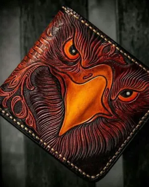 Handmade Leather Eagle Tooled Mens Small Wallet Cool billfold Wallet for Men