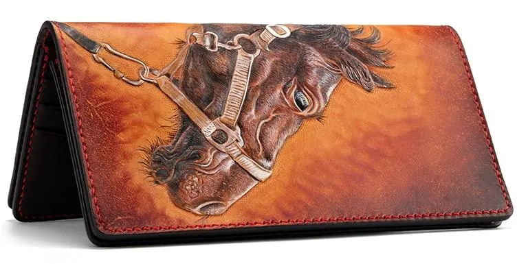 Handmade Leather Fine Horse Mens Chain Biker Wallet Cool Leather Wallet With Chain Wallets for Men