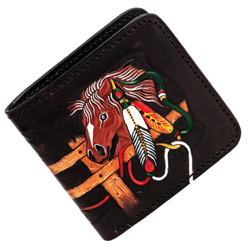 Handmade Leather Fine Horse Tooled Mens billfold Wallet Cool Leather Wallet Slim Wallet for Men