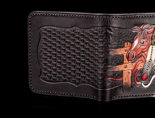 Handmade Leather Fine Horse Tooled Mens billfold Wallet Cool Leather Wallet Slim Wallet for Men