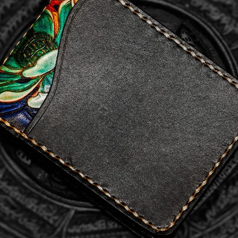 Handmade Leather License Wallet Tooled Carp Mens billfold Wallet Cool Leather Wallet Slim Wallet for Men