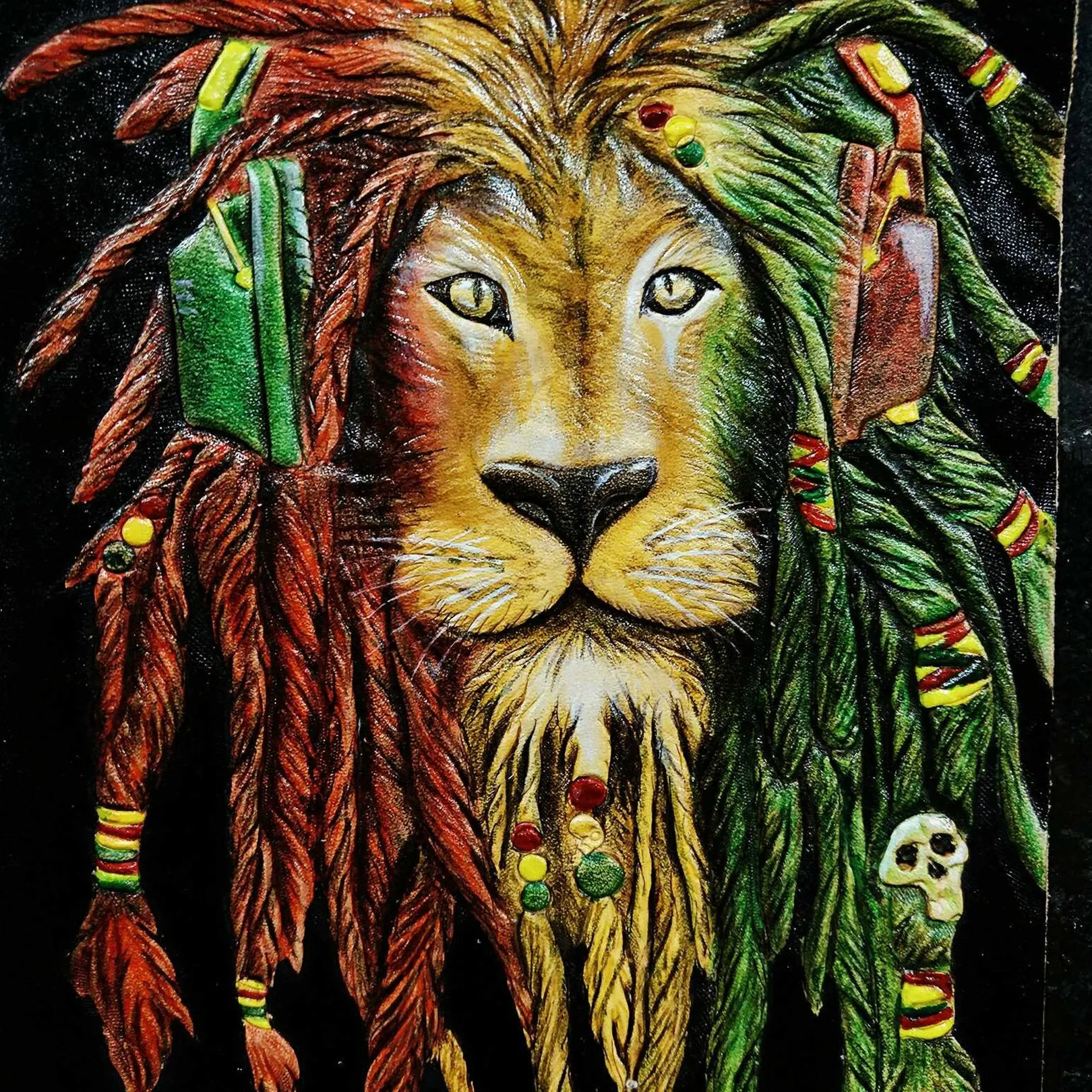 Handmade Leather Lion Tooled Mens Long Wallet Cool Leather Wallet Clutch Wallet for Men