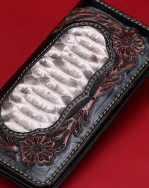 Handmade leather Long raw python skin wallet leather men clutch Tooled wallet