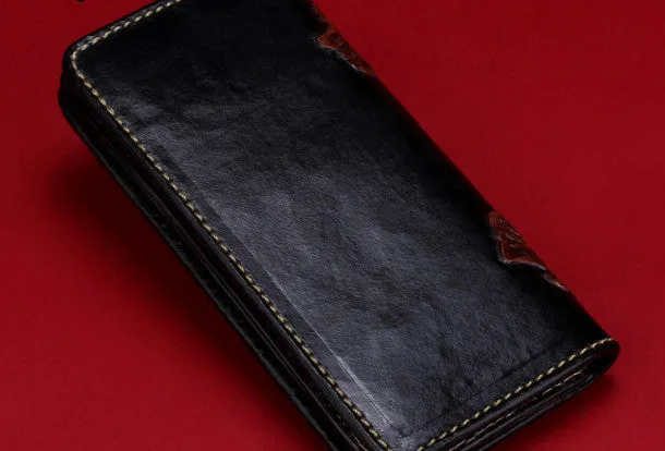 Handmade leather Long raw python skin wallet leather men clutch Tooled wallet