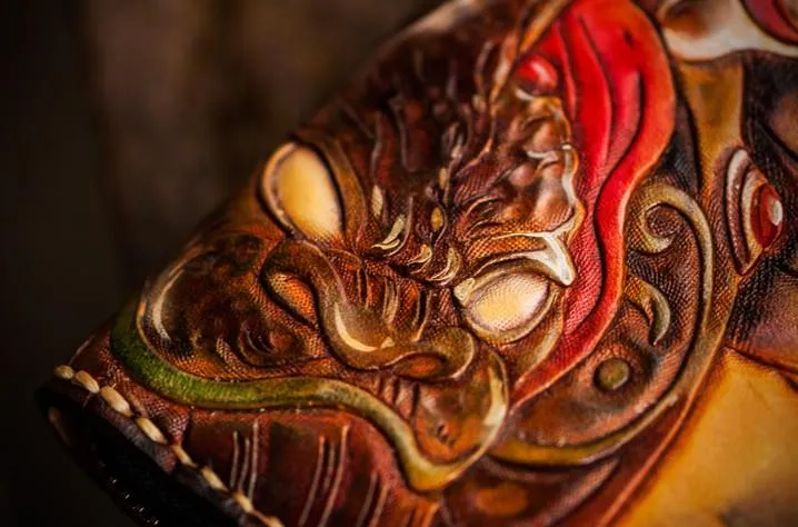 Handmade Leather Mah??k??la Mens Tooled Chain Biker Wallet Cool Long Leather Wallet With Chain Wallets for Men