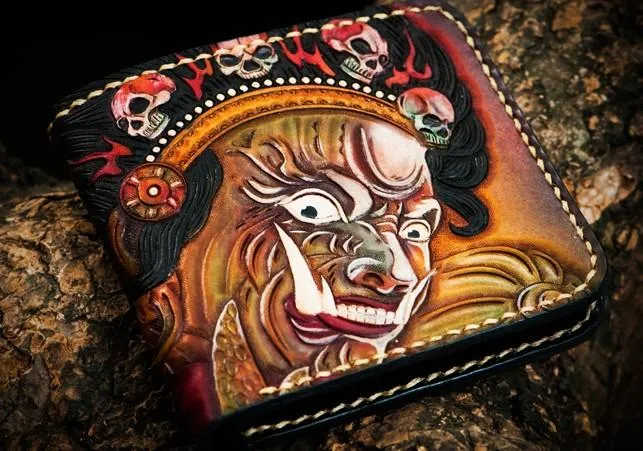 Handmade Leather Mah¨¡k¨¡la Tooled Mens billfold Wallet Cool Leather Wallet Slim Wallet for Men