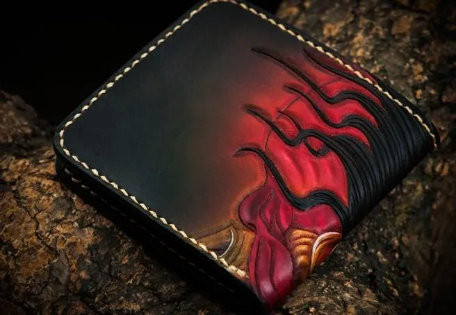 Handmade Leather Mahkla Tooled Mens billfold Wallet Cool Leather Wallet Slim Wallet for Men