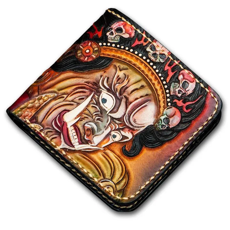 Handmade Leather Mahkla Tooled Mens billfold Wallet Cool Leather Wallet Slim Wallet for Men
