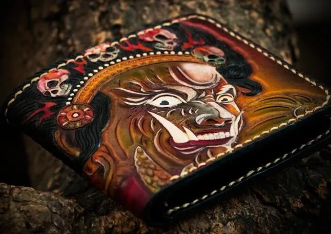 Handmade Leather Mahkla Tooled Mens billfold Wallet Cool Leather Wallet Slim Wallet for Men