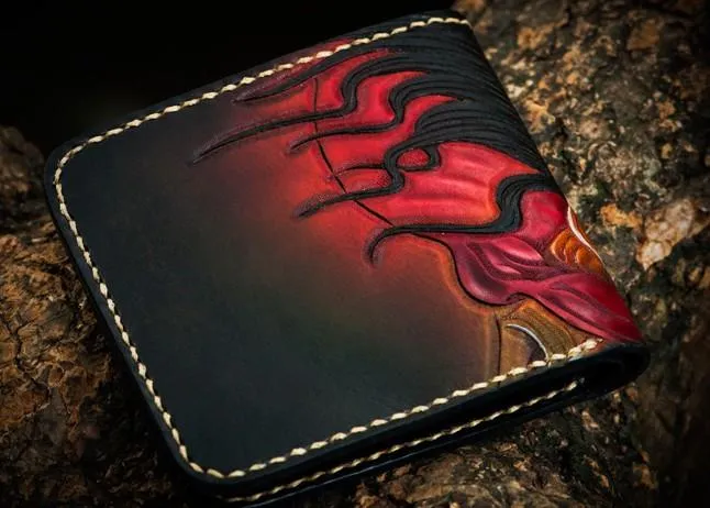 Handmade Leather Mahkla Tooled Mens billfold Wallet Cool Leather Wallet Slim Wallet for Men