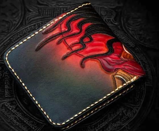 Handmade Leather Mahkla Tooled Mens billfold Wallet Cool Leather Wallet Slim Wallet for Men
