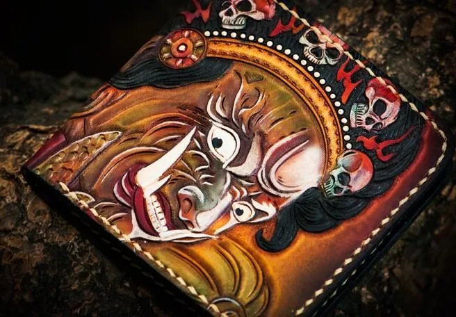 Handmade Leather Mahkla Tooled Mens billfold Wallet Cool Leather Wallet Slim Wallet for Men