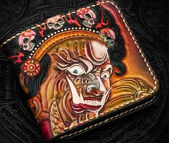 Handmade Leather Mahkla Tooled Mens billfold Wallet Cool Leather Wallet Slim Wallet for Men