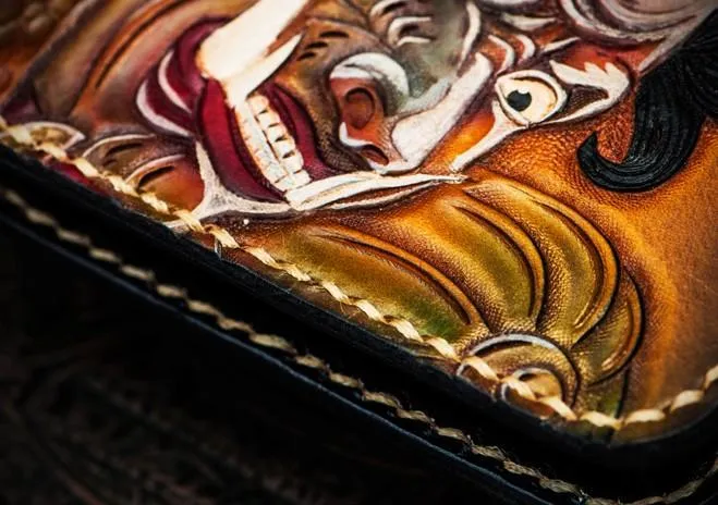 Handmade Leather Mahkla Tooled Mens billfold Wallet Cool Leather Wallet Slim Wallet for Men