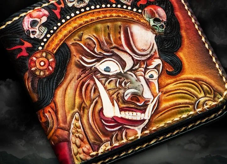 Handmade Leather Mahkla Tooled Mens billfold Wallet Cool Leather Wallet Slim Wallet for Men