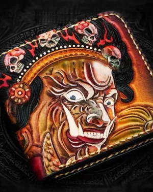 Handmade Leather Mahkla Tooled Mens billfold Wallet Cool Leather Wallet Slim Wallet for Men