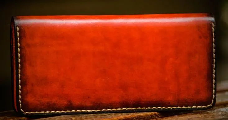 Handmade Leather Men Cool Leather Wallets Long Bifold Wallets for Men